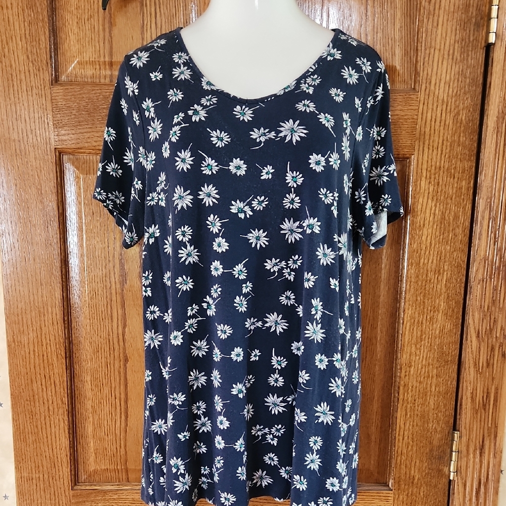 Evans Navy Floral Short Sleeve Top
